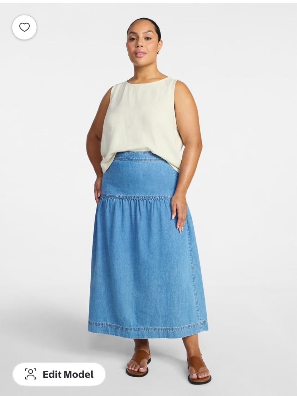 Time and True WalMart Classic Light Blue Drop Waist Denim Midi Skirt